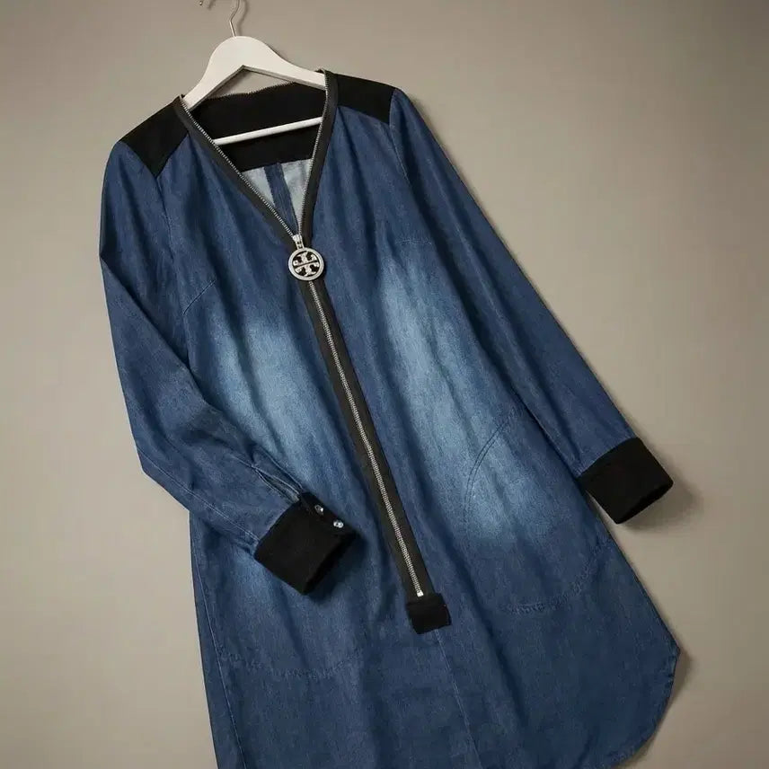 [BUNJANG] Color Block Denim Zip Dress / 세련된 배색 데님 지퍼 원피스