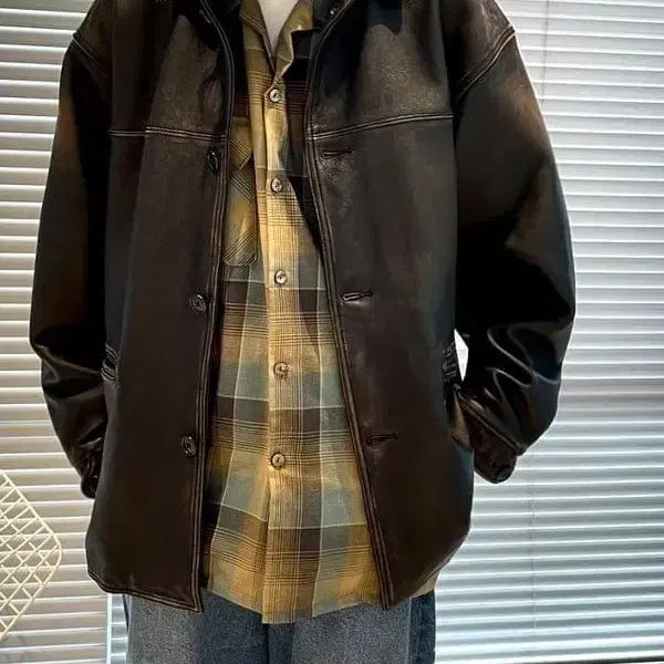 [BUNJANG] J.Crew Leather Cacoat Dark Brown Jacket / 제이크루 jcrew j.crew 레더 카코트 L 다크 브라운