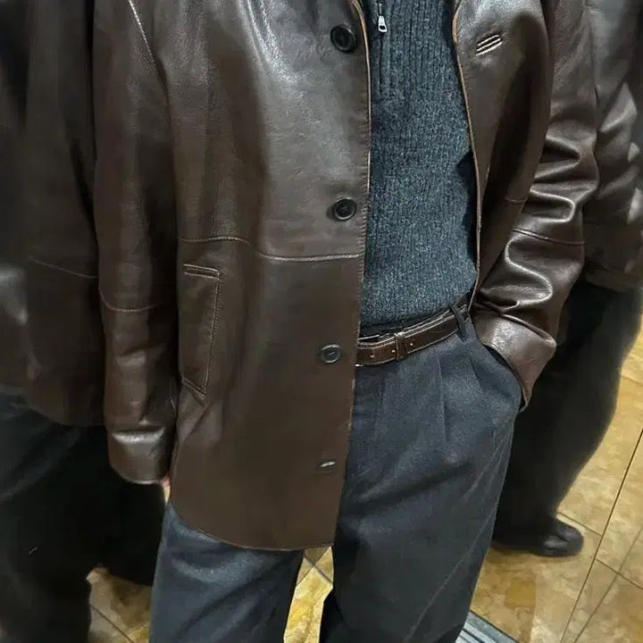 [BUNJANG] J.Crew Leather Cacoat Dark Brown Jacket / 제이크루 jcrew j.crew 레더 카코트 L 다크 브라운