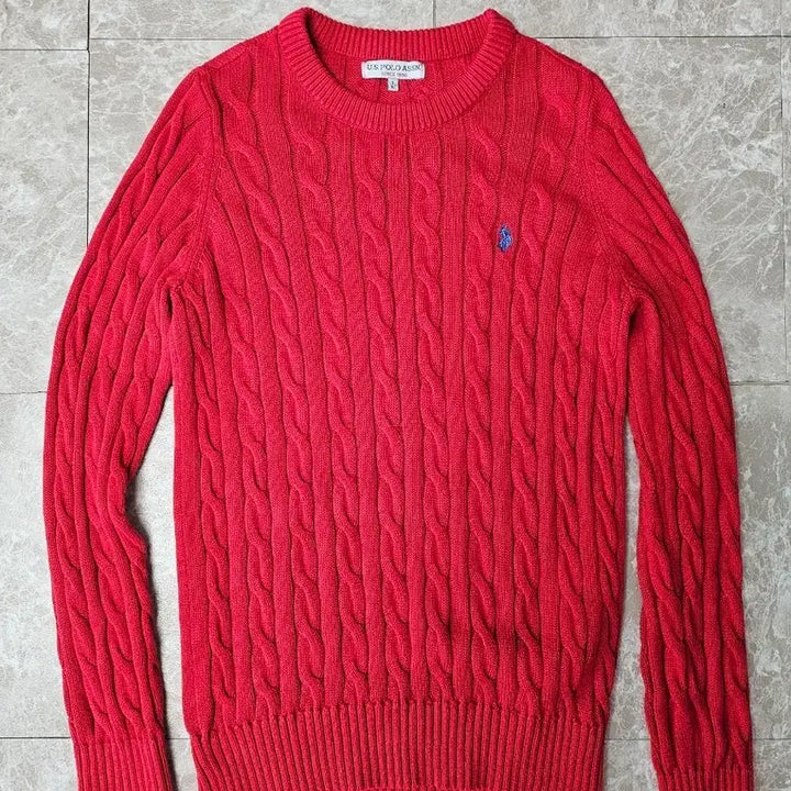 [BUNJANG] U.S. Polo Assn. Red Knit Sweater S / U.S.폴로 어쌔신 꽈배기 니트 레드 S
