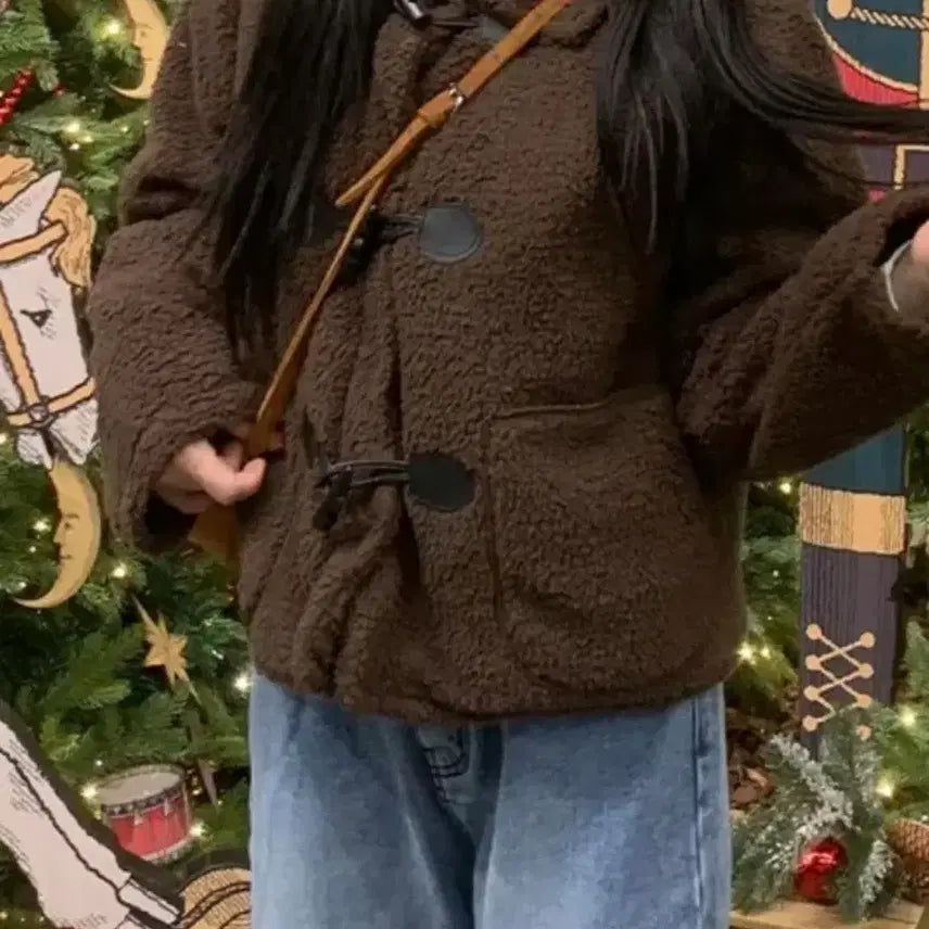 [BUNJANG] Brown Boar Coat Short Jacket / 뽀글이 떡볶이 코트 숏 자켓