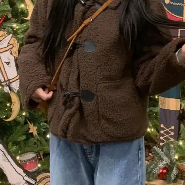 [BUNJANG] Brown Boar Coat Short Jacket / 뽀글이 떡볶이 코트 숏 자켓