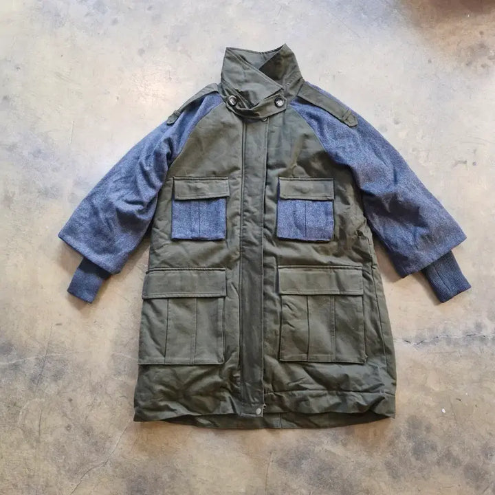 [BUNJANG] Khaki Color Block Parka Padded Jumper / 오늘할인_카키색 배색 야상 패딩 점퍼 새상품 내피있음