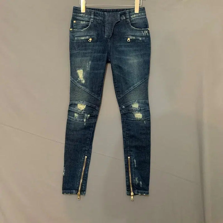 [BUNJANG] Balmain Distressed Biker Denim Jeans / 34 발망 데미지 바이커 스판 지퍼 데님 청바지
