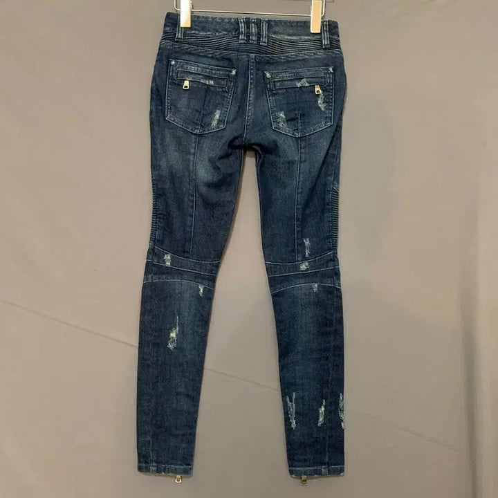 [BUNJANG] Balmain Distressed Biker Denim Jeans / 34 발망 데미지 바이커 스판 지퍼 데님 청바지