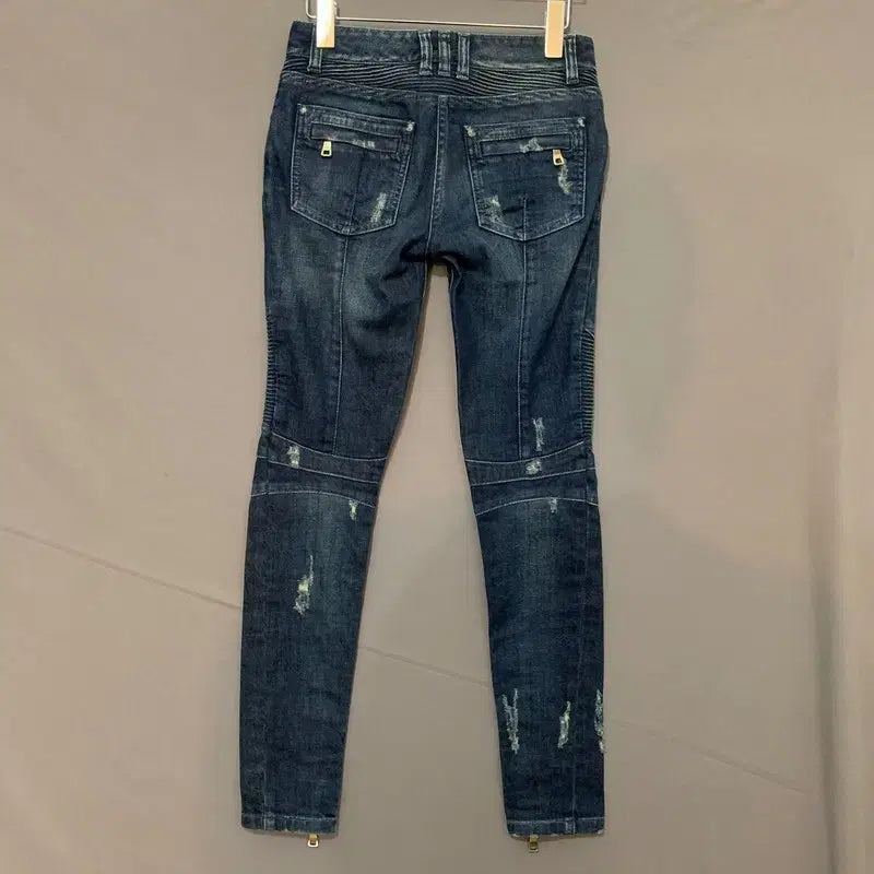 [BUNJANG] Balmain Distressed Biker Denim Jeans / 34 발망 데미지 바이커 스판 지퍼 데님 청바지