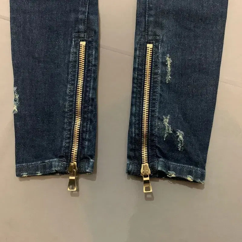 [BUNJANG] Balmain Distressed Biker Denim Jeans / 34 발망 데미지 바이커 스판 지퍼 데님 청바지