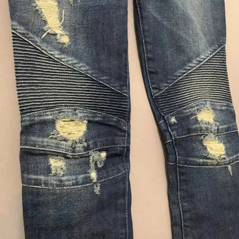 [BUNJANG] Balmain Distressed Biker Denim Jeans / 34 발망 데미지 바이커 스판 지퍼 데님 청바지