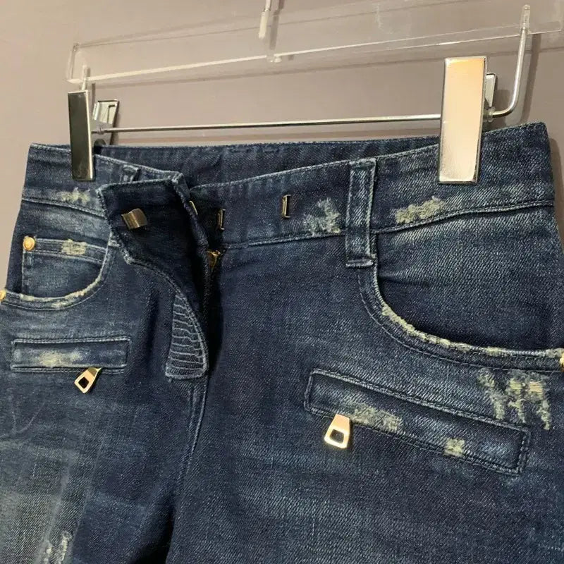 [BUNJANG] Balmain Distressed Biker Denim Jeans / 34 발망 데미지 바이커 스판 지퍼 데님 청바지