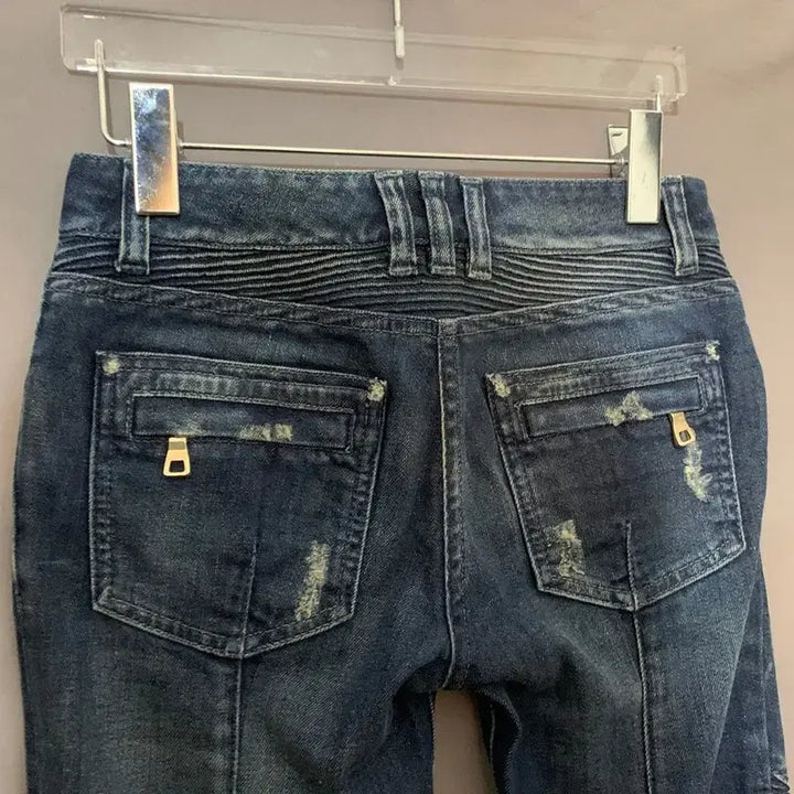 [BUNJANG] Balmain Distressed Biker Denim Jeans / 34 발망 데미지 바이커 스판 지퍼 데님 청바지