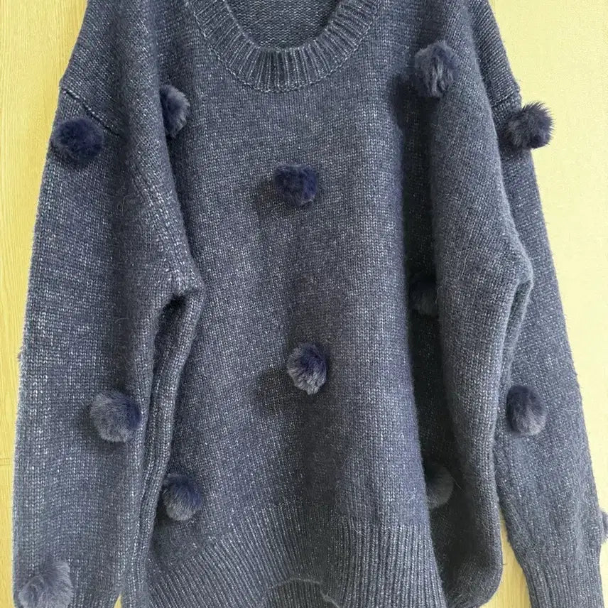 [BUNJANG] ZARA Pom-pom Blue Knit Sweater / 자라 니트 폼폼이 블루 스웨터