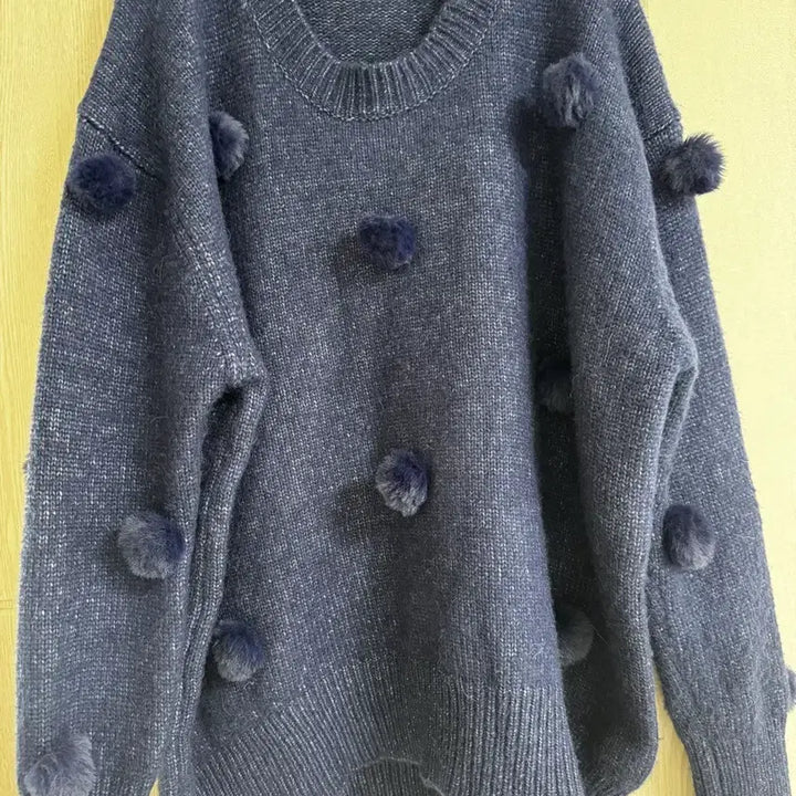 [BUNJANG] ZARA Pom-pom Blue Knit Sweater / 자라 니트 폼폼이 블루 스웨터