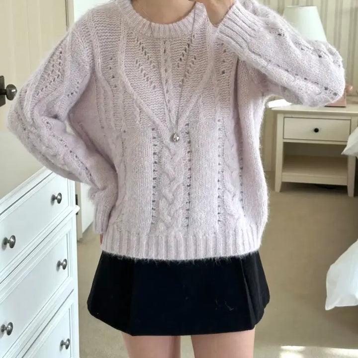 [BUNJANG] Purple Cable Knit Sweater / 연보라 꽈배기 니트 스웨터
