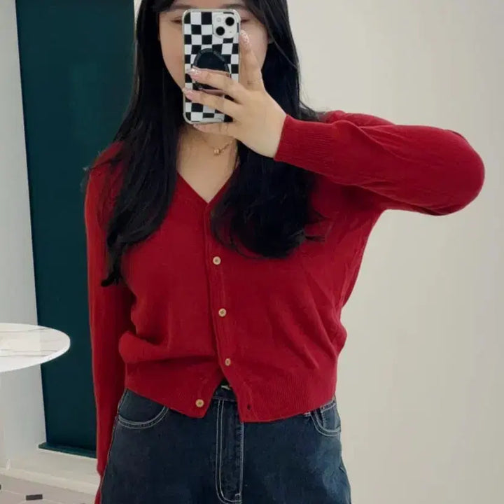 [SOLD OUT] [새상품] 하티 66 어텀무드 울 탄탄 시보리 가디건 레드