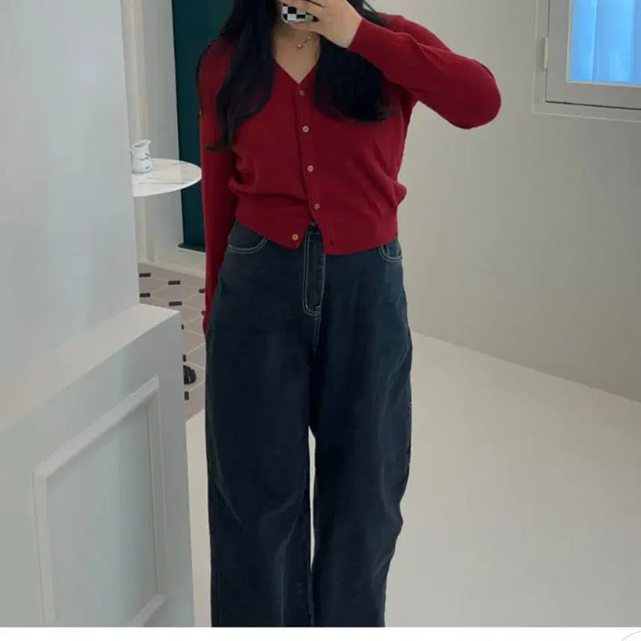 [SOLD OUT] [새상품] 하티 66 어텀무드 울 탄탄 시보리 가디건 레드