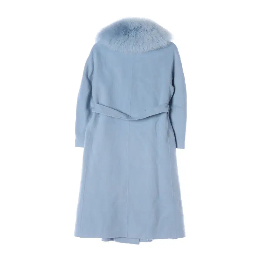 [BUNJANG] Renny Ron Fox Fur Handmade Wool Long Coat Light Blue / 레니본 천연모피 폭스 퍼 핸드메이드 울 롱 코트 라이트블루