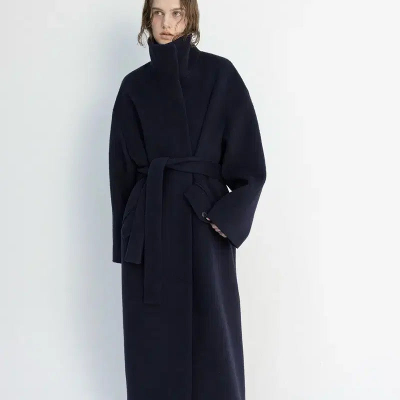 [BUNJANG] Monoha High Neck Long Coat (Navy) / 모노하 하이넥 롱코트 High neck long coat (navy)