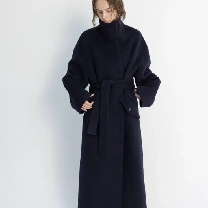 [BUNJANG] Monoha High Neck Long Coat (Navy) / 모노하 하이넥 롱코트 High neck long coat (navy)