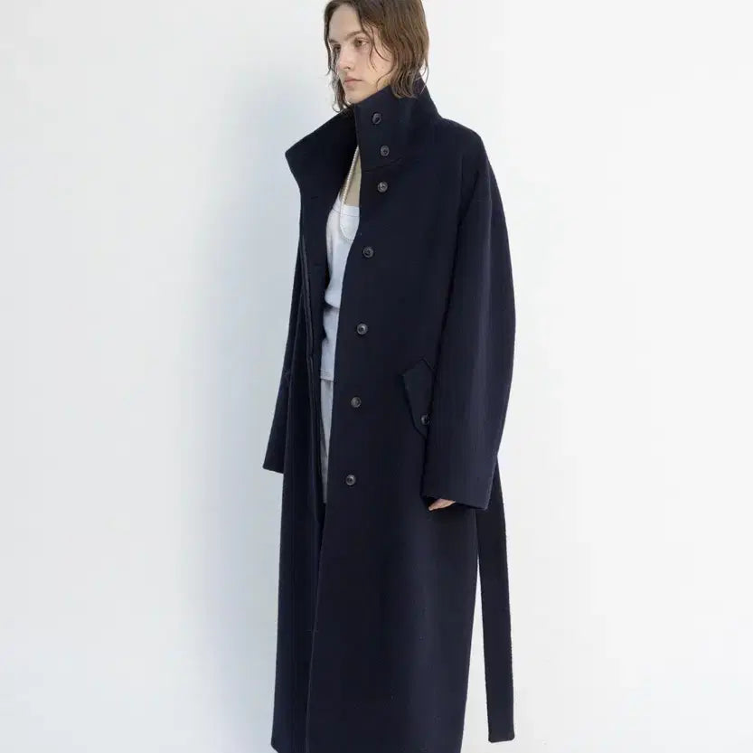 [BUNJANG] Monoha High Neck Long Coat (Navy) / 모노하 하이넥 롱코트 High neck long coat (navy)