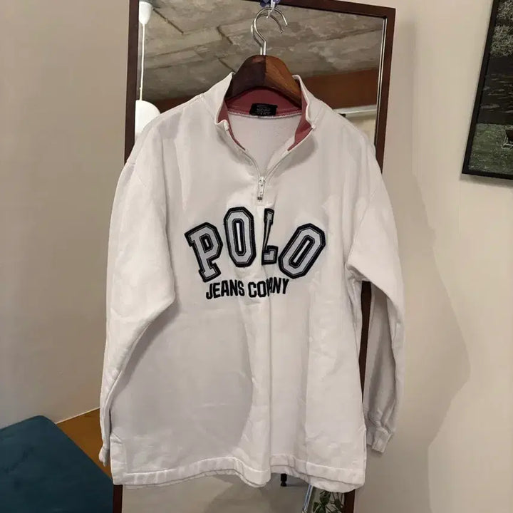 [BUNJANG] Polo Jeans White Half-Zip Sweatshirt / 폴로 진스 흰색 하프집업 맨투맨