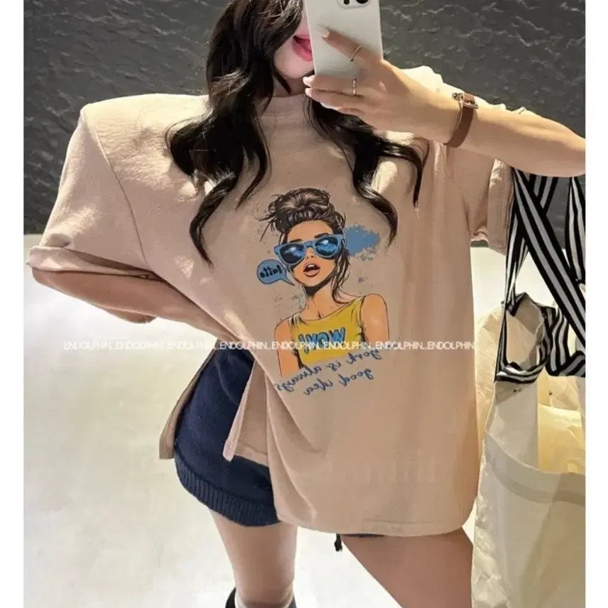 [BUNJANG] Endorphin Khaki T-shirt / 엔돌핀 소녀티셔츠 카키색