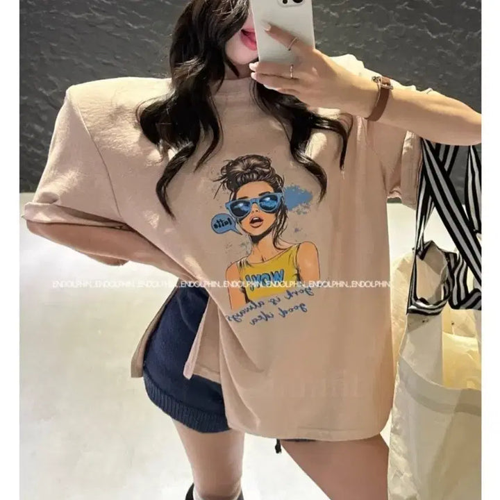 [BUNJANG] Endorphin Khaki T-shirt / 엔돌핀 소녀티셔츠 카키색