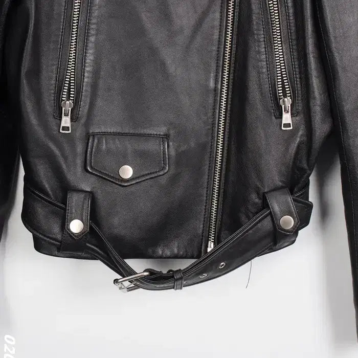 [BUNJANG] Leather Jacket / 여성S/ 벨티드 리얼 양가죽 레더자켓