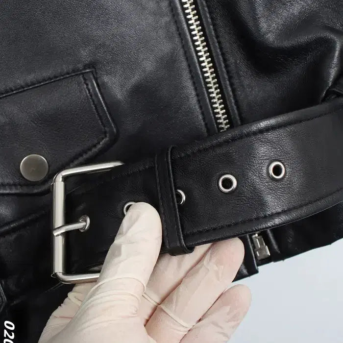 [BUNJANG] Leather Jacket / 여성S/ 벨티드 리얼 양가죽 레더자켓