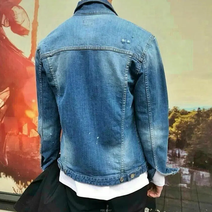 [BUNJANG] Hand-Painted Denim Jacket / 새상품 데미지스판 핸드페인팅 데님 청자켓