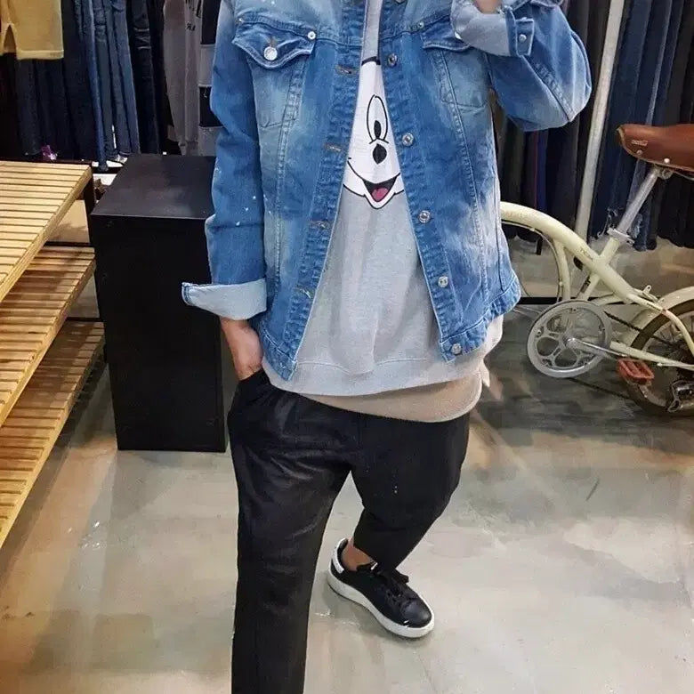 [BUNJANG] Hand-Painted Denim Jacket / 새상품 데미지스판 핸드페인팅 데님 청자켓