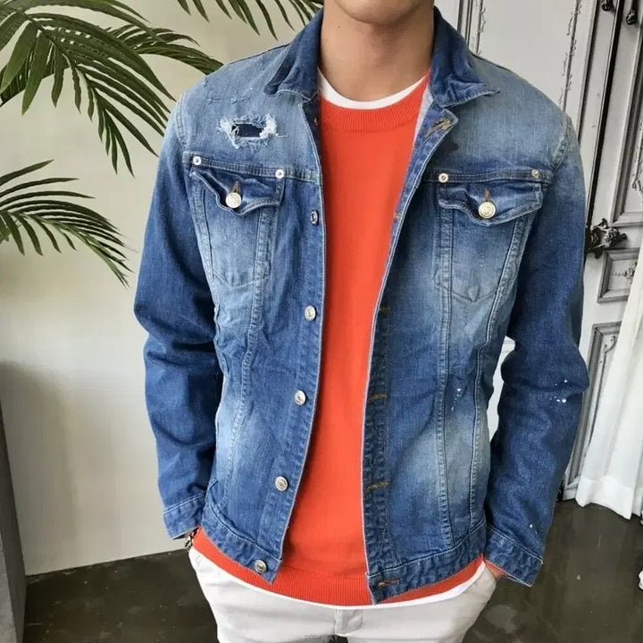 [BUNJANG] Hand-Painted Denim Jacket / 새상품 데미지스판 핸드페인팅 데님 청자켓