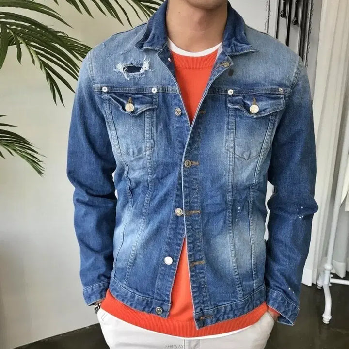 [BUNJANG] Hand-Painted Denim Jacket / 새상품 데미지스판 핸드페인팅 데님 청자켓