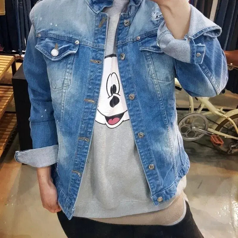 [BUNJANG] Hand-Painted Denim Jacket / 새상품 데미지스판 핸드페인팅 데님 청자켓