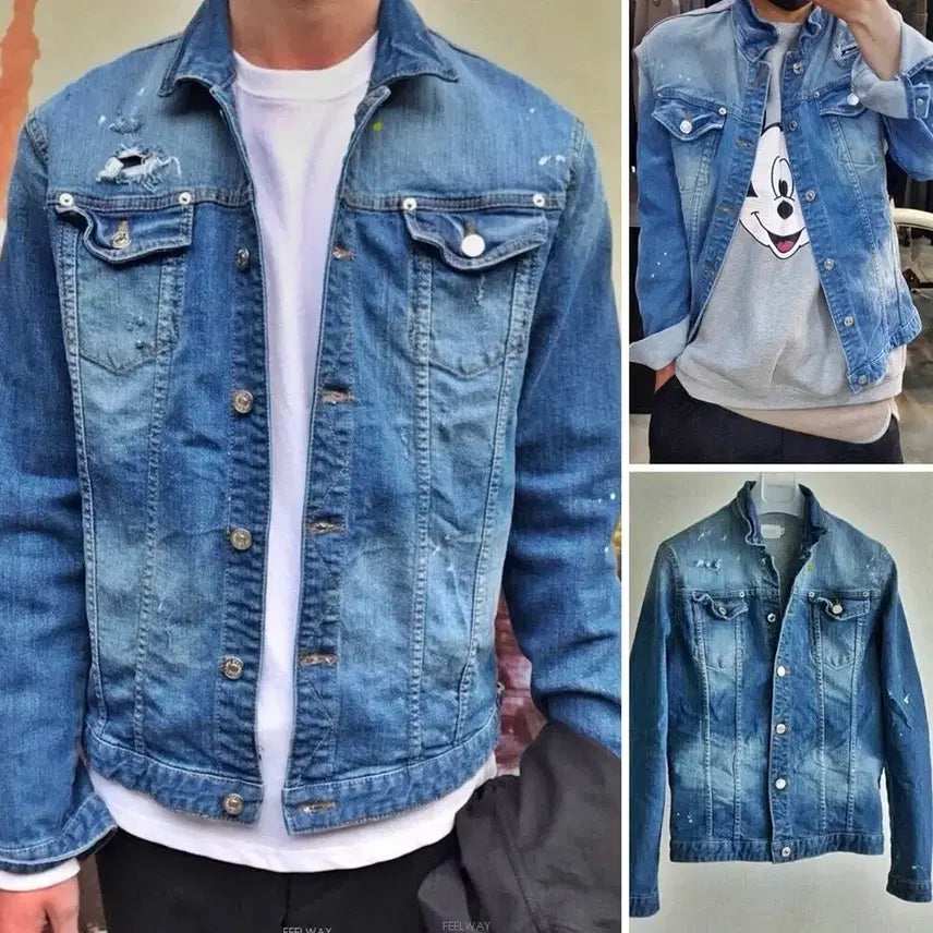 [BUNJANG] Hand-Painted Denim Jacket / 새상품 데미지스판 핸드페인팅 데님 청자켓