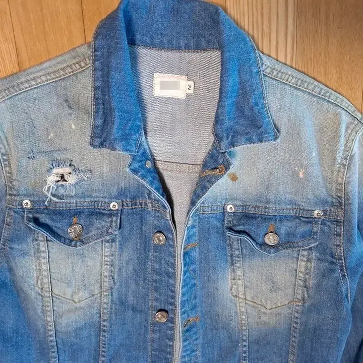 [BUNJANG] Hand-Painted Denim Jacket / 새상품 데미지스판 핸드페인팅 데님 청자켓