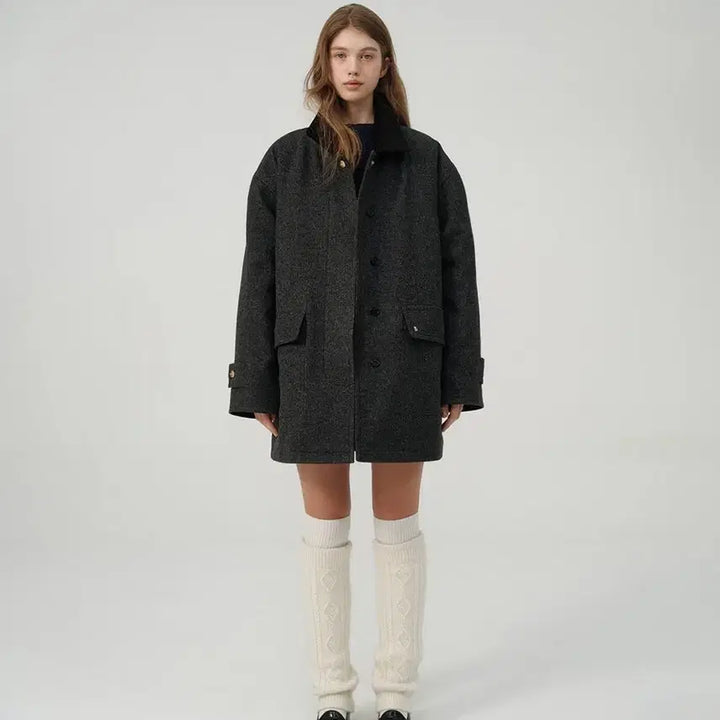 [BUNJANG] The Barnet Corduroy Herringbone Short Half Coat / 더바넷 코듀로이 카라 헤링본 숏 하프 코트