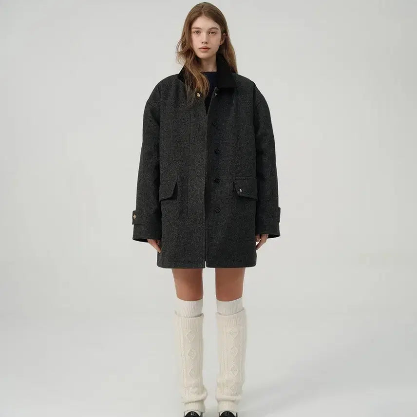 [BUNJANG] The Barnet Corduroy Herringbone Short Half Coat / 더바넷 코듀로이 카라 헤링본 숏 하프 코트