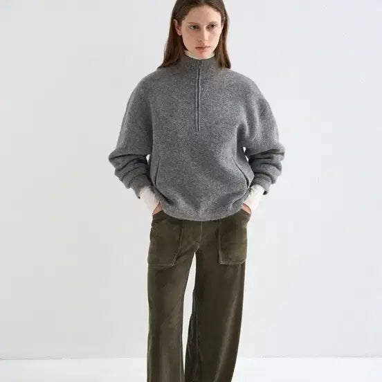 [BUNJANG] 25 System Alpaca Blend Half Zip Knit Top / 25 시스템 알파카 블렌드 하프 집업 니트 탑