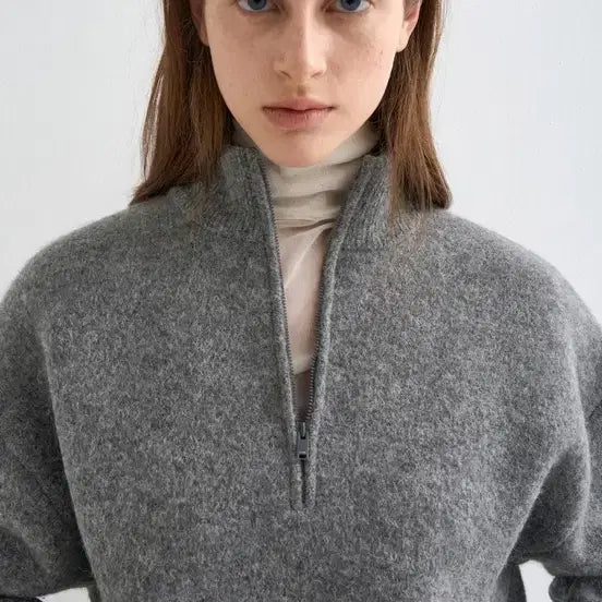 [BUNJANG] 25 System Alpaca Blend Half Zip Knit Top / 25 시스템 알파카 블렌드 하프 집업 니트 탑