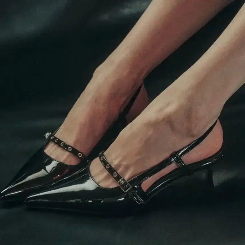 [BUNJANG] Salt and Chocolate Pointed Toe Eyelet Slingback Heels Black 240 / 솔트앤초콜릿 포인티드 토 아일렛 슬링백 구두 블랙 240