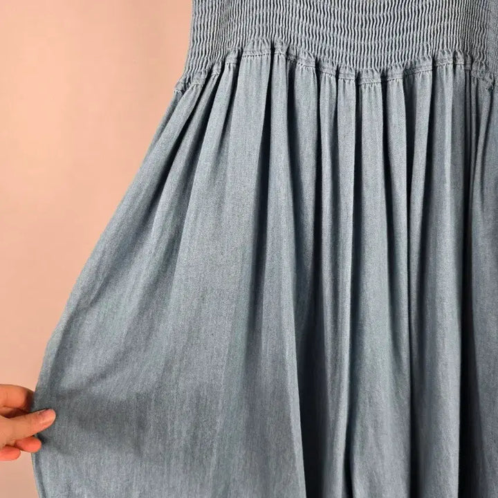 [BUNJANG] Bose 멜빵 Denim Jumpsuit / [무료배송]스모킹 밴딩 멜빵 맥시 레이온 데님 청 점프수트