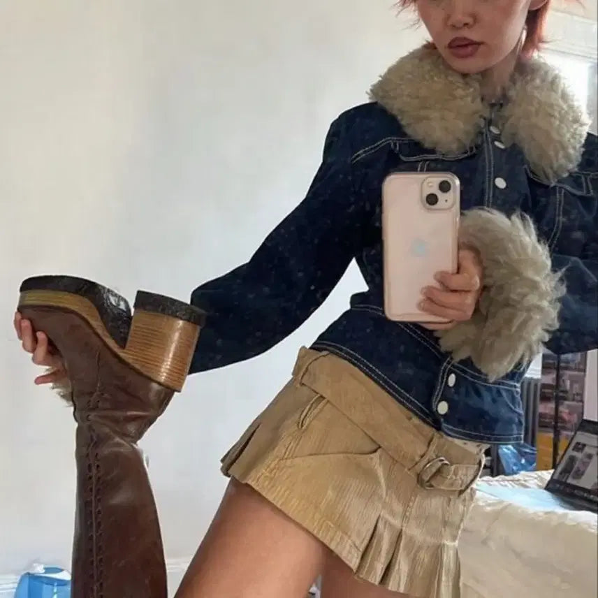 [BUNJANG] DKNY Y2K Denim Jacket with Fur Trim / 빈티지 Dkny jeans y2k 데님자켓 퍼자켓 퍼트리밍 데님자켓