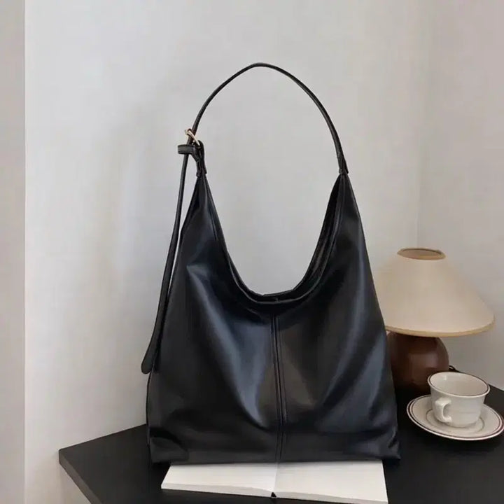 [BUNJANG] Black Leather Tote Bag / 블랙 레더 토트백