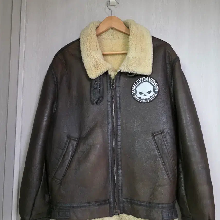 [BUNJANG] Harley-Davidson Brown Leather Shearling Jacket / 할리데이비슨 무스탕 자켓 브라운리얼 가죽