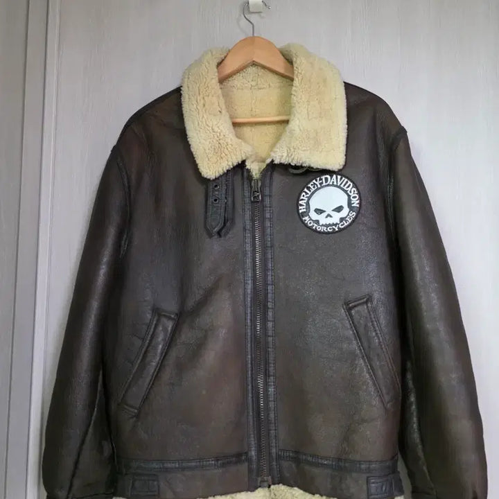 [BUNJANG] Harley-Davidson Brown Leather Shearling Jacket / 할리데이비슨 무스탕 자켓 브라운리얼 가죽