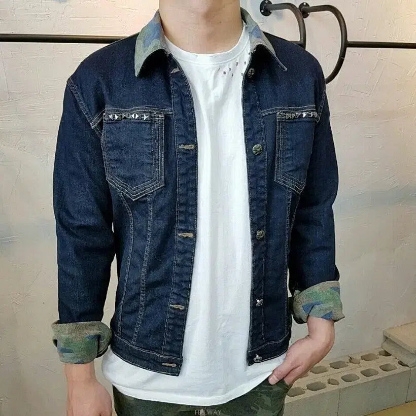 [BUNJANG] Reversible Studded Denim Jacket / 새상품 리버시블 양면디자인 생지스판 스터드 데님자켓