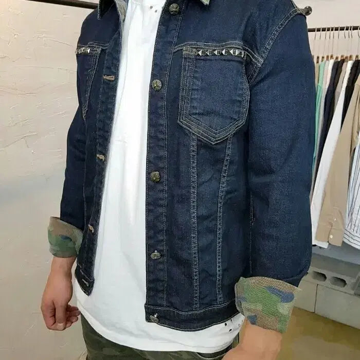 [BUNJANG] Reversible Studded Denim Jacket / 새상품 리버시블 양면디자인 생지스판 스터드 데님자켓
