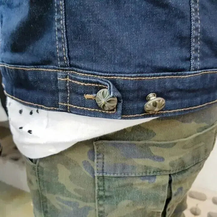 [BUNJANG] Reversible Studded Denim Jacket / 새상품 리버시블 양면디자인 생지스판 스터드 데님자켓