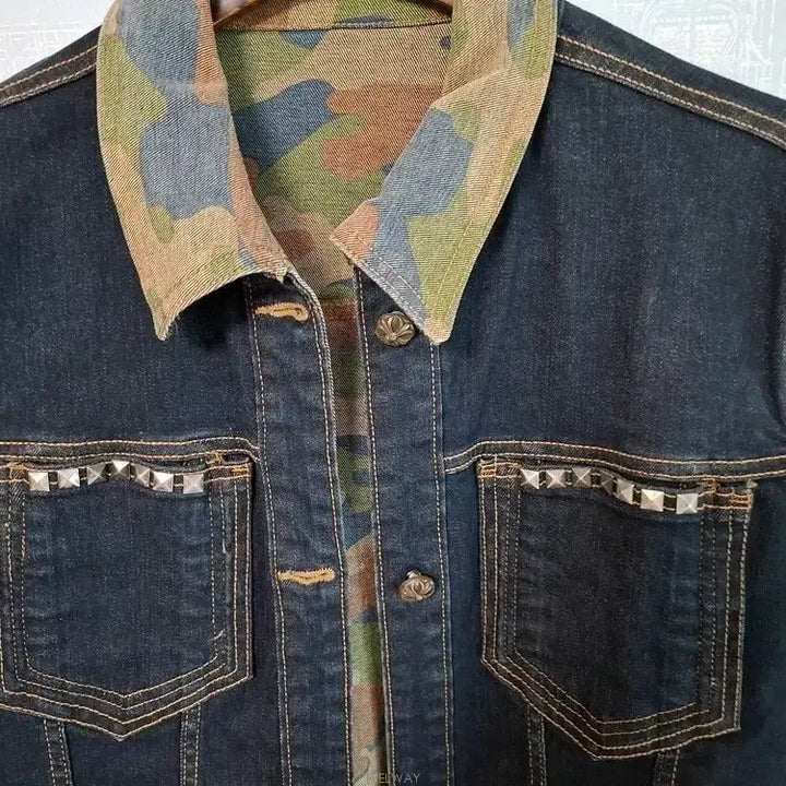 [BUNJANG] Reversible Studded Denim Jacket / 새상품 리버시블 양면디자인 생지스판 스터드 데님자켓
