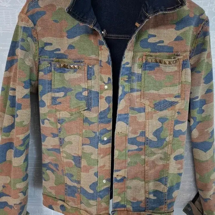 [BUNJANG] Reversible Studded Denim Jacket / 새상품 리버시블 양면디자인 생지스판 스터드 데님자켓